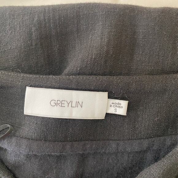 Greylin Brenda Linen Skirt Size S Black Pareo Midi Twist Front Neutral Casual - Picture 10 of 14